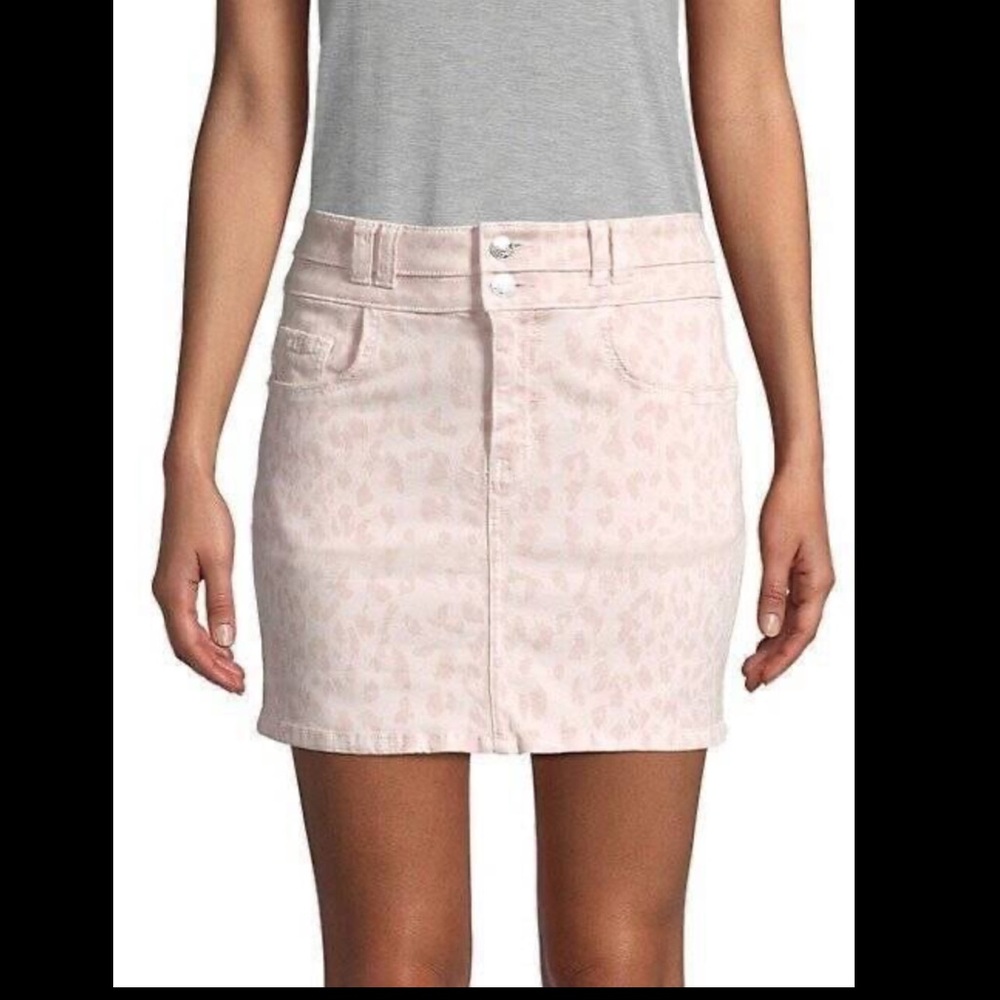 Current Elliot The Flute Pink Leopard Mini Denim Skirt sz 28